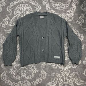 The Tortured Poets Dept Women's Standard Gray Cardigan V-Neck Sweater